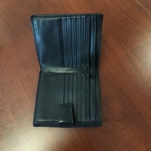 Salvatore Ferragamo Black Bifold Wallet‎ Logo Print Metal Plate Men's